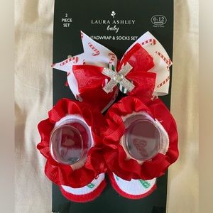 Laura Ashley Baby Christmas Accessory Bundle Bow+socks